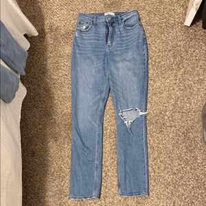 Abercrombie & Fitch Blue Straight Leg Jeans with Ripped Detail